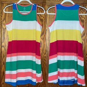 Lands End Brightly Colored Striped Summer Dress Red Yellow Green White Sz L 14+